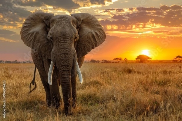 Obraz Elephant at sunset in Kenyan national park