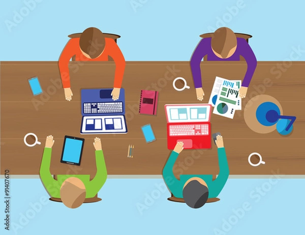 Obraz Flat design creative office workspace. Vector template