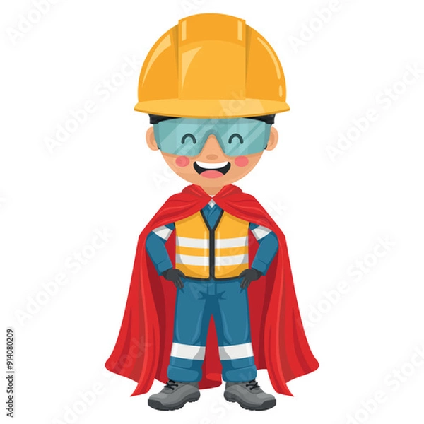 Obraz Industrial engineer hero wearing his superhero cape. Represents the ingenuity, strength, and problem solving prowess of engineers. Safety first. Industrial safety and occupational health at work