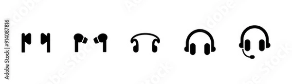 Obraz いろいろなタイプのイヤホンのベクターアイコンセット
