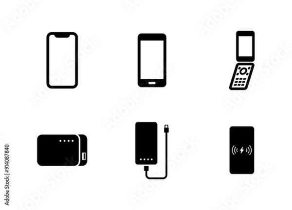 Obraz スマホ・携帯・モバイルバッテリーのベクターアイコンセット