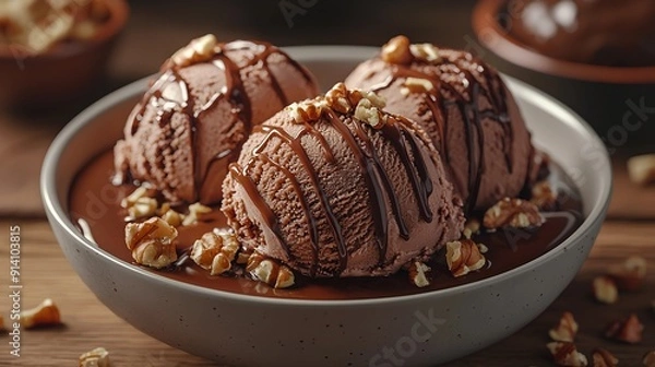 Obraz Chocolate Ice Cream Sundae with Pecans