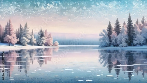 Fototapeta ice lake in winter generative ai