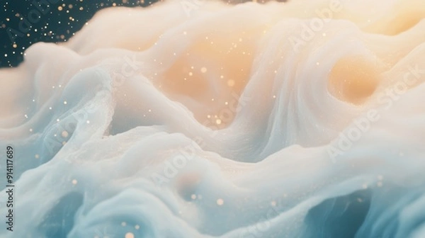 Fototapeta A textured wave of white with shimmering sparkles against a soft backdrop