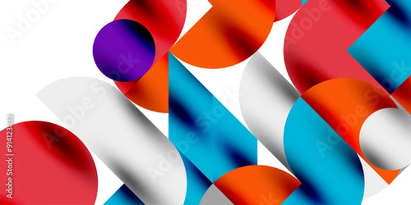 Fototapeta Shadow effect shiny circles and round triangles geometric modern art. Vector Illustration For Wallpaper, Banner, Background, Card, Book Illustration, landing page