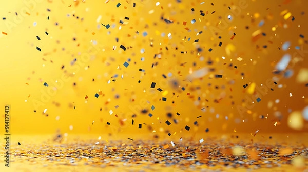 Obraz 
Pastel yellow background with confetti falling. 