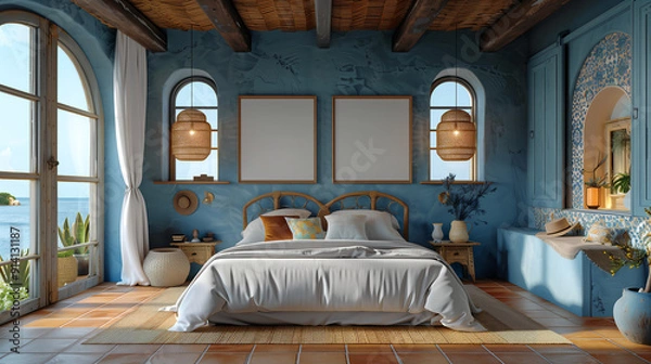 Obraz home painting two mockups, bedroom interior, wall art mockup, house wall canvas mockup, home interior background