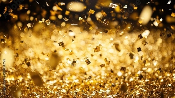 Fototapeta A cascade of golden confetti falling, creating a festive and celebratory atmosphere. Perfect for parties and celebrations.