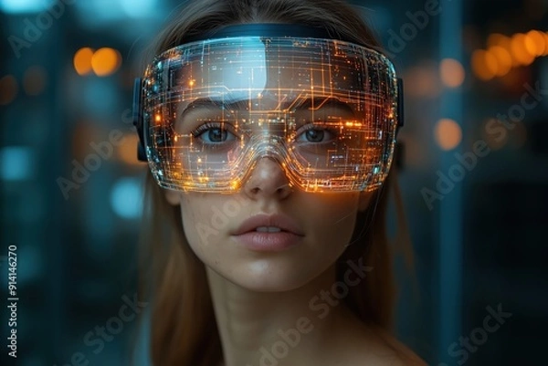 Obraz Line art of an augmented reality application in business, [AR], [Innovation], No logo, No Trademark, No text, minimal concept with copy space for stock photo