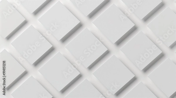 Fototapeta A white background with a grid of square cards, each card is blank and has soft shadows cast by the surrounding ones, creating an elegant mockup design