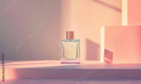 Fototapeta A mockup of a simple, sophisticated perfume bottle. chic poster for a parfumerie, Generative AI.