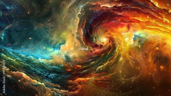Fototapeta Stunning cosmic abstract with vibrant colors, swirling patterns, and deep space motifs, evoking feelings of wonder and exploration.