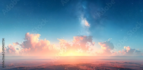 Fototapeta Dark blue beige grainy gradient background glowing light dark backdrop design, noise texture effect banner header poster design