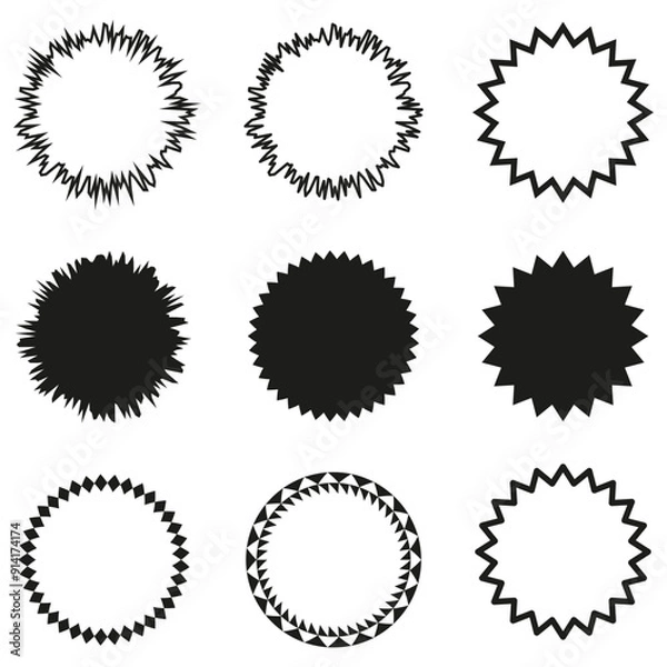 Fototapeta Abstract circle icons. Hand drawn frames. Black and white. Geometric shapes.