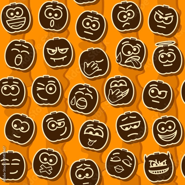 Obraz Vector Seamless Pattern Halloween Pumpkins Smileys