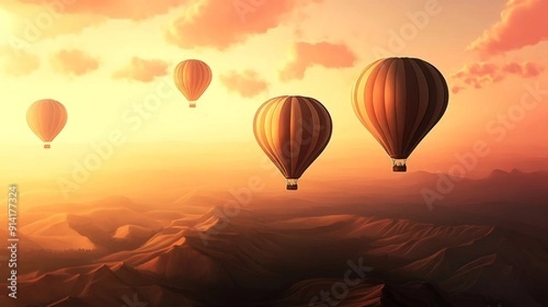 Fototapeta Joyful Hot Air Balloons Ascending in a Colorful Illustration of Adventure and Freedom