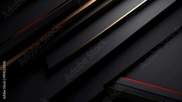 Fototapeta Abstract geometric background with black, red and gold stripes.