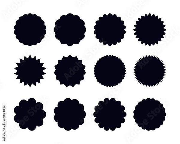 Fototapeta Circles with wavy, zigzag and scallop edges set. Silhouettes stickers templates.