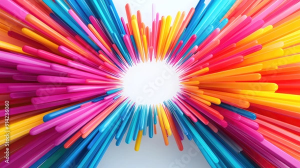 Obraz Vibrant explosion of colorful straws creating a dynamic and lively background, perfect for design and creative projects.