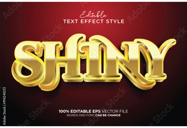 Fototapeta Shiny 3D Editable Text Effect Style, vector shiny gold 3d editable font text effect