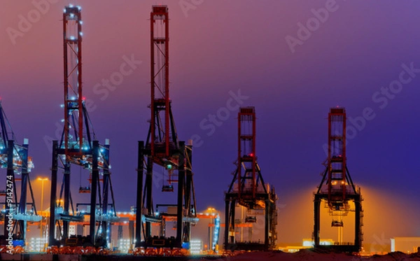 Obraz Large quay cranes at night