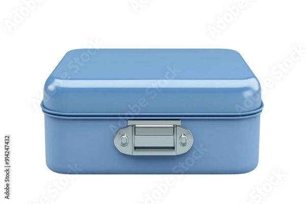 Fototapeta A closed blue metal box with a clasp on the front. Ideal for storing small items and organizational purposes in a minimalist design.