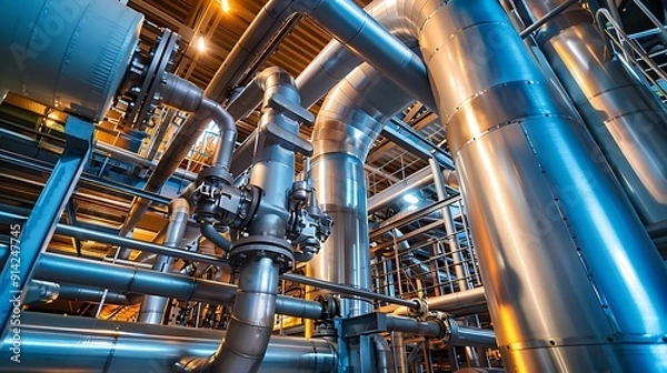 Fototapeta Industrial Pipes and Structures in a Modern Factory