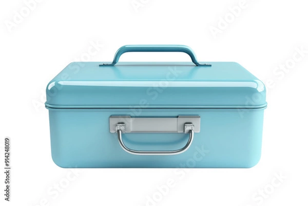 Fototapeta A modern, sleek, and compact blue lunchbox with a handle on top. Perfect for storing and carrying meals conveniently.