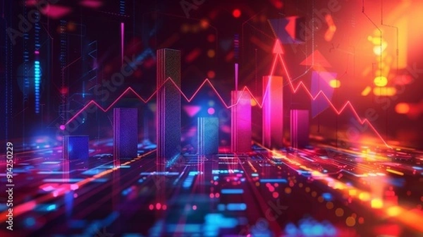 Fototapeta illustration of a business growth chart with upward arrows and bar graphs