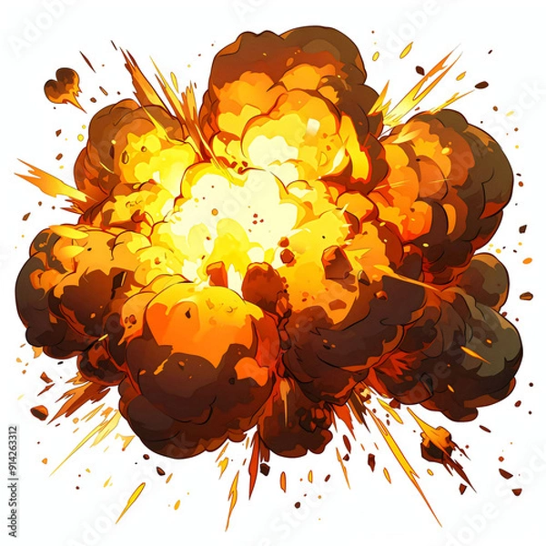 Obraz Cartoon bomb explosion in anime style. Bomb explosion clouds. Atomic comics clouds. White background