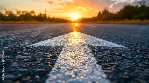 Fototapeta Straße mit Pfeil nach vorne. Auf der Erfolgsspur nach oben. Asphalt mit Pfeil zum aufstieg im Business.