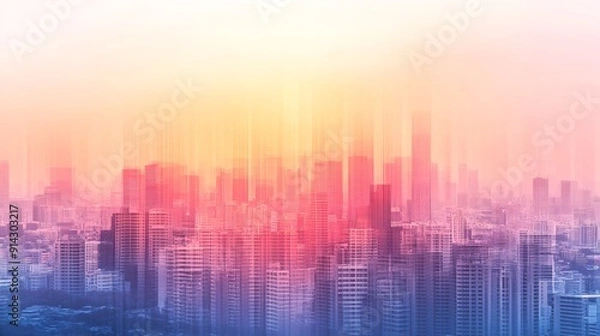 Fototapeta Modern minimalist cityscape with geometric buildings and pastel colors creating an abstract urban environment Stock Photo with copy space