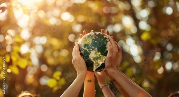 Fototapeta hands holding Planet Earth Globe, Saving the planet concept