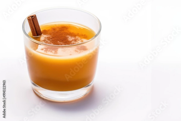 Obraz Classical hot buttered rum with cinnamon isolated on white for winter holidays, copy space