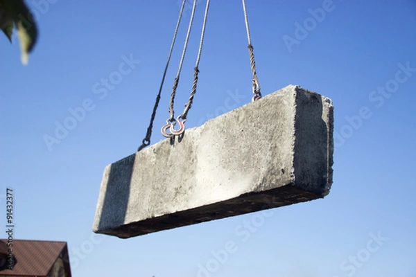 Obraz building foundations, reinforcement, concrete, rubble, on hooks