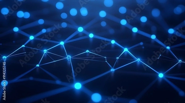 Fototapeta Abstract blue network connections on a dark background, illustrating technology, data transfer, science, and futuristic concepts.