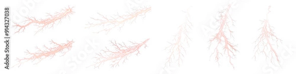 Fototapeta Red lightning bolts collection, cut out on transparent background