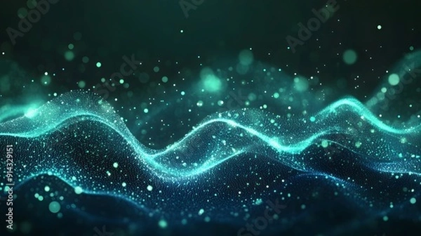 Obraz Abstract digital wave of glowing particles on a dark background. Futuristic technology and data visualization concept.