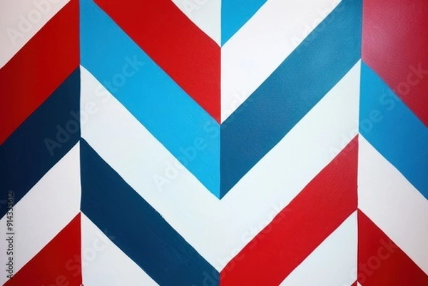 Fototapeta Red, white and blue chevron pattern on a solid background Vibrant colors in a style reminiscent of modern art Generative AI