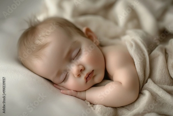 Fototapeta Sleeping baby wrapped in a soft blanket
