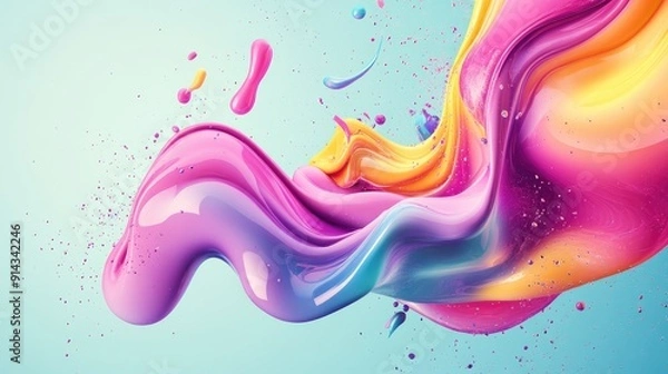 Fototapeta Bright and colorful liquid shapes on a simple background, creating a dynamic and modern banner design.