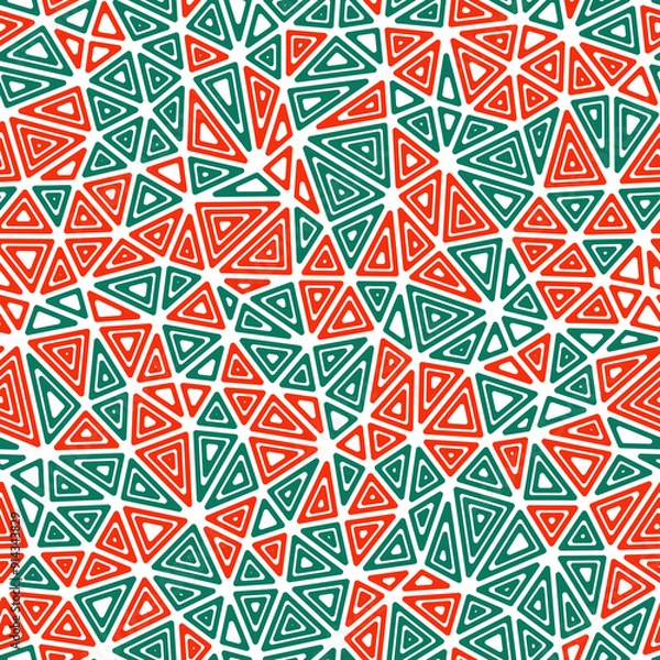 Obraz Abstract Mosaic Background. Multiple repeated inner triangles. Compact triangle size. Multiple colors style. Seamless pattern. Elegant vector tiles. Vibrant vector illustration.