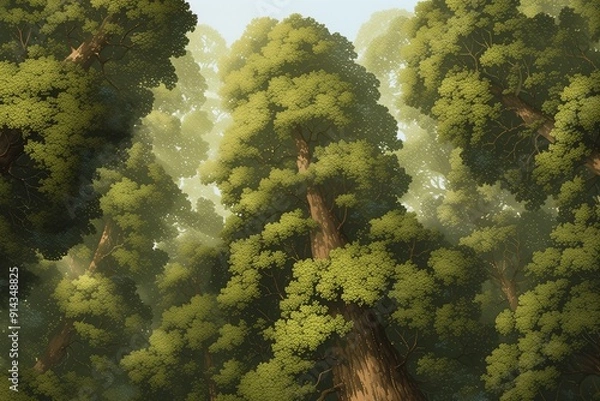 Fototapeta Lush green trees from below view