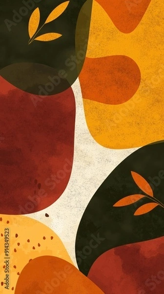 Fototapeta This abstract background features organic shapes in warm orange and green tones, creating a modern and natural aesthetic