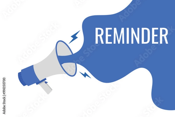Fototapeta reminder button, banner, label, template for website. reminder text with colorful megaphone icon
