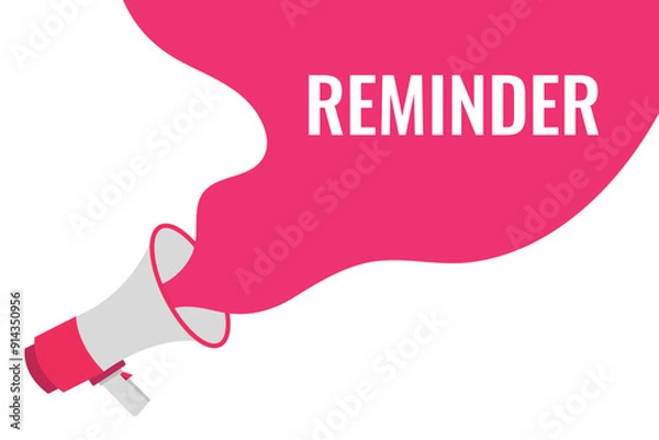 Fototapeta reminder button, banner, label, template for website. reminder text with colorful megaphone icon
