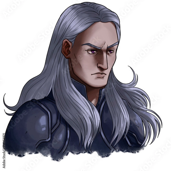 Obraz Fantasy Silver Haired Knight Man Portrait