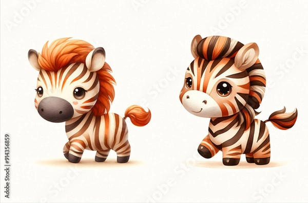 Fototapeta zebra character in watercolor style, featuring vibrant colors and whimsical details.  Watercolor illustration on textured paper. 