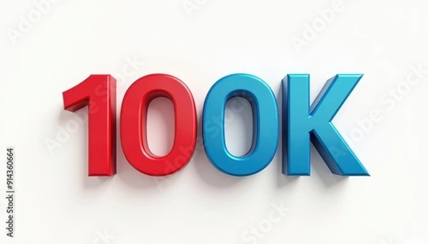 Fototapeta 100 K number typography. One hundred thousand follower, celebration concept social media post banner design.