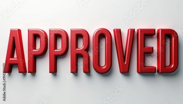 Obraz Approved word 3D text typography design. Three dimensional lettering banner illustration